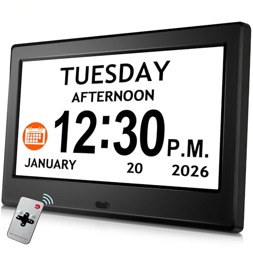 Pastigio 7'' Black Digital Dementia Clock with Large Display & Adjustable Brightness