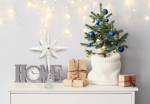 Christmas Traditions Platinum White Glitter Bethlehem Star Tree Topper 11in for 6-8ft Large Trees (Variant: Platinum White)