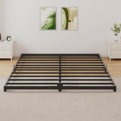 Samhapyrom Queen Size Low Profile Bed Frame 3 Inch Steel Platform, Noise-Free, Heavy Duty