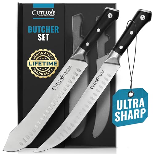 2-Piece Meat Carving Knife Set - Cimeter & Bullnose Butcher Knives, 10" German Steel