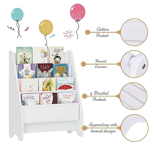 UTEX Kids Bookshelf Storage White Cotton Sling Organizing Shelf for Kids Rooms