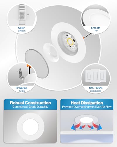 Sunco 4 Inch Retrofit LED Recessed Can Lights - 5 CCT, 10W=60W, Slim Design