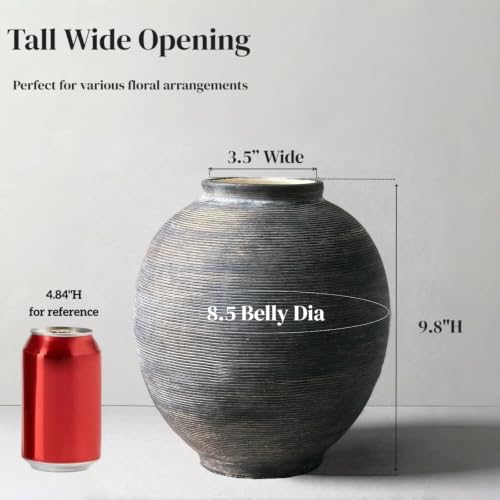 Kayolin 9.8-inch Black Ceramic Flower Vase - Deep Charcoal Black Variation