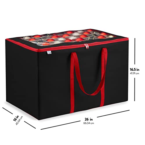 Premium 200-3" Ornaments Large Carrying Box with Clear LID, 10 Trays, Tear-Resistant 600D Oxford, Black