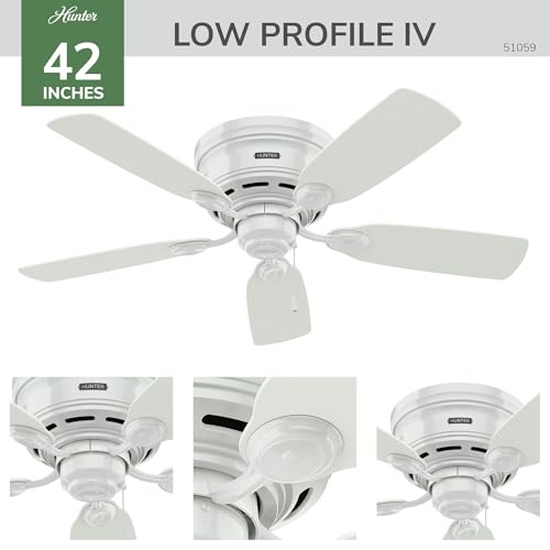 Hunter Low Profile IV 42 Inch Indoor Ceiling Fan - Snow White, No Light, Flush Mount