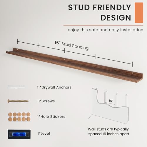 FLYJOE Walnut 72-Inch Long Floating Picture Ledge Shelf Set of 2 - Black Walnut Finish, Wall-Mounted, Minimalist Design