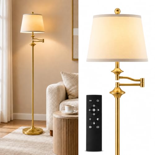 Wio-Mio Vintage Gold Floor Lamp with Adjustable Swing Arm and Remote Control