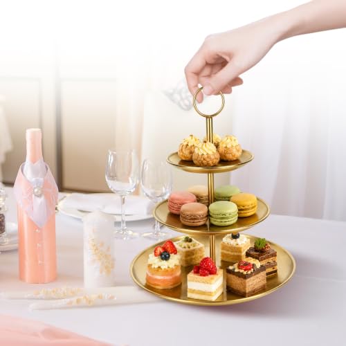 Gold 3-Tier Cake Stand Set - Stainless Steel Dessert Display Tower for Parties
