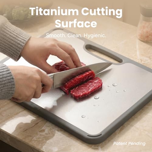 SMIRLY Silver Titanium Cutting Board Set with Holder - 3 Pack, Food-Grade Non-Toxic Kitchen Utensils