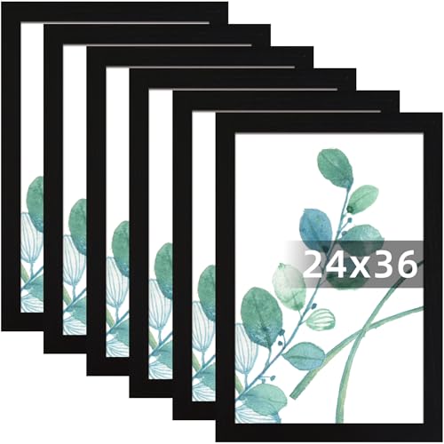 SESEAT Black 24x36 Wall Picture Frames Set of 6 for Gallery Wall, No Mat