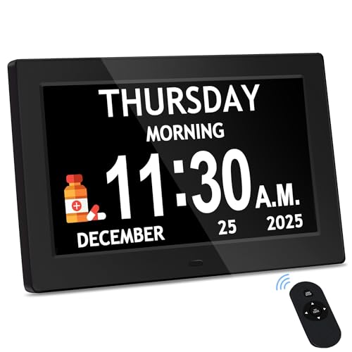 Flyruit 10.1'' Black Extra Large Digital Clock for Seniors & Dementia Care