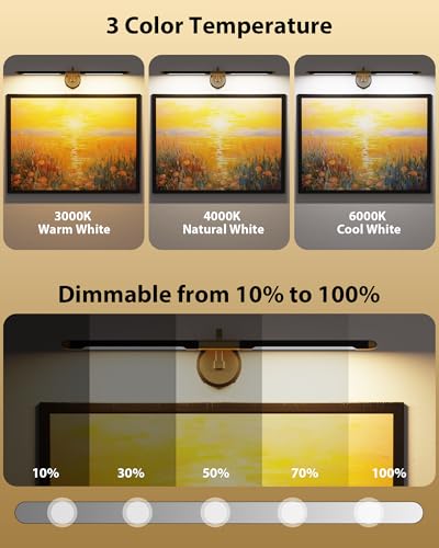 31-Inch Dimmable Cordless Picture Light with Remote - Wall Art Illumination, Rechargeable 9000mAh Battery, 3CCT, Timer, Metal Wall Light for Paintings & Gallery