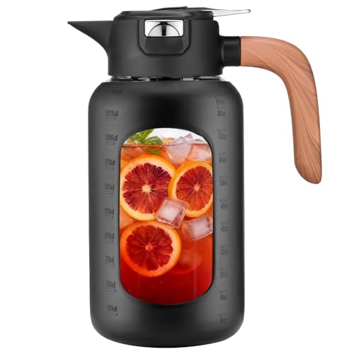 Olivego 84 oz Black Glass Pitcher with Lid & Handle, Large Cold Water Jug