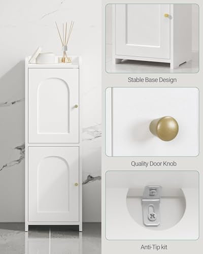 White Bathroom Corner Storage Cabinet 7.9 x 9.8 x 29.5 inches with 2 Doors