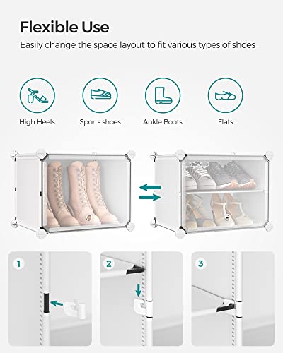 SONGMICS 8-Tier Shoe Rack with Doors - 32-Pair Storage, Cloud White & Transparent Variation