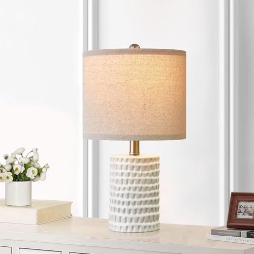 PORTRES White 18.25-inch Modern Ceramic Table Lamps Set of 2 for Bedroom & Living Room