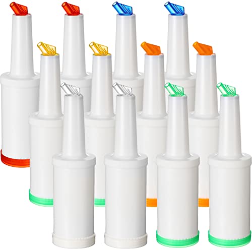 12 Pack 34 Oz Colorful Juice Pouring Bottles with Lids - Classic Variation