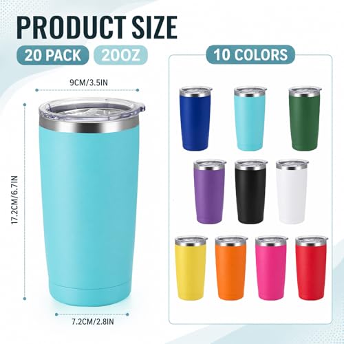 20-Pack 20oz Stainless Steel Insulated Travel Mugs with Lids Assorted Colors