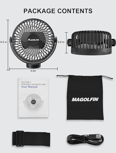Magnetic Cruise Ship Approved Portable Fan with 12000mAh Battery - Black