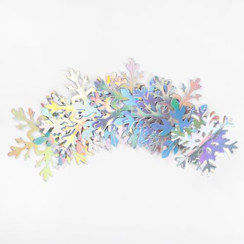 Iridescent-Holographic Snowflake-Snow Christmas Party-Decorations Garland - 12Pcs 3D Winter Wonderland Frozen Hanging Streamers Banner,Disco Birthday Baby Bridal Shower Wedding Decor Supplies Hugtmr
