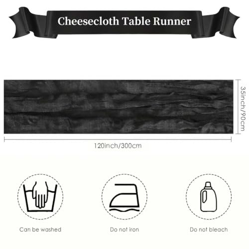 Essyle Black Cheesecloth Table Runner 10ft for Wedding & Holiday Decor
