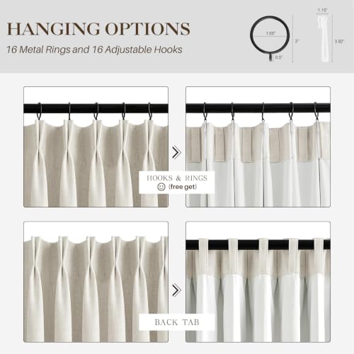 IVAPUPU Natural Linen Blend Blackout Curtains Pack of 2, 40W x 108L, Pinch Pleat, Darkening for Bedroom & Living Room
