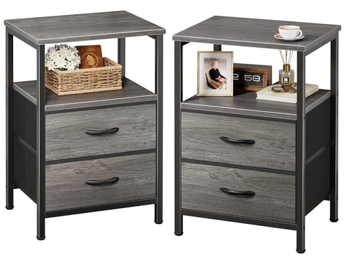 Huuger Grey Nightstand Set of 2 with 2 Drawers - Modern Bedside Tables