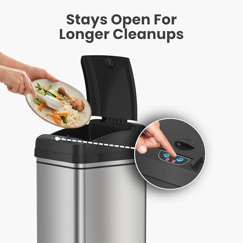 Sensor Touchless Kitchen Trash Can 13 Gallon Stainless Steel with Odor Filter