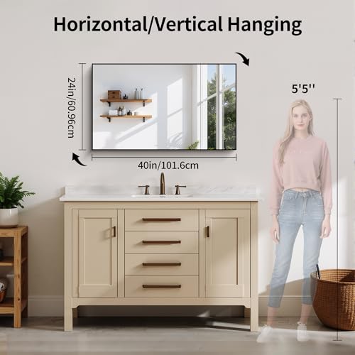 Bathroom Mirror 24x40 Inches Matte Black Rectangular Wall Mirror with Aluminum Frame - Variation: Black/40L x 24W
