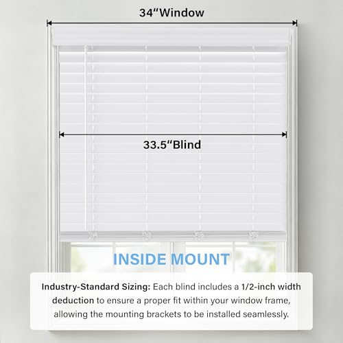 AOSKY 2-Inch Cordless Faux Wood Blinds White 34" W x 60" H — Inside Mount