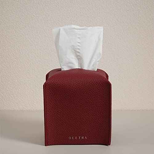 OLETHA Square Tissue Box Cover - Christmas Decorations Indoor Desk Decor for Room, Home & Office - Tissues Cube Boxes Holder - Red