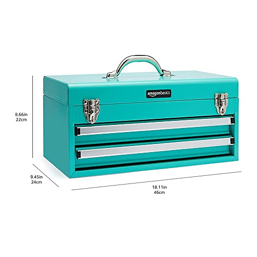 Metal Tool Box with Drawers - Turquoise Storage Organizer, 18.1 x 8.7 x 9.5 in