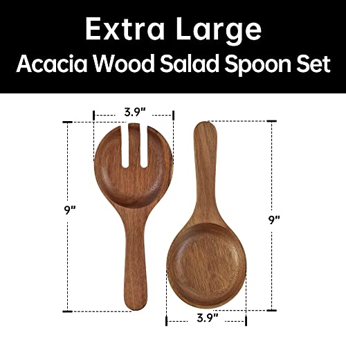 Large Ceramic Oval Salad Bowl Set with Acacia Wood Serving Utensils