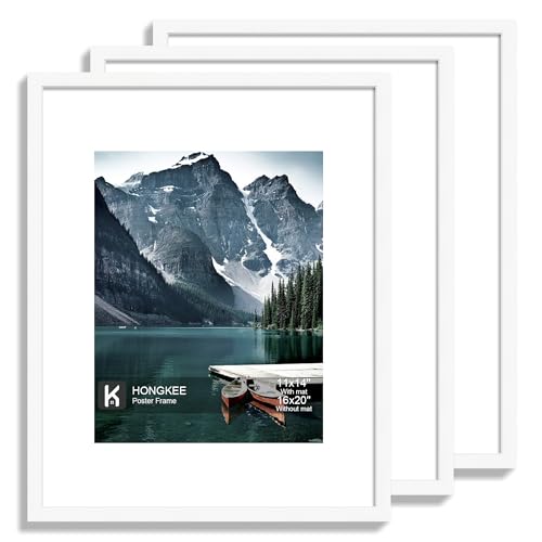 White 16x20 Picture Frame Set of 3 with 11x14 Mat - Modern Wall Display