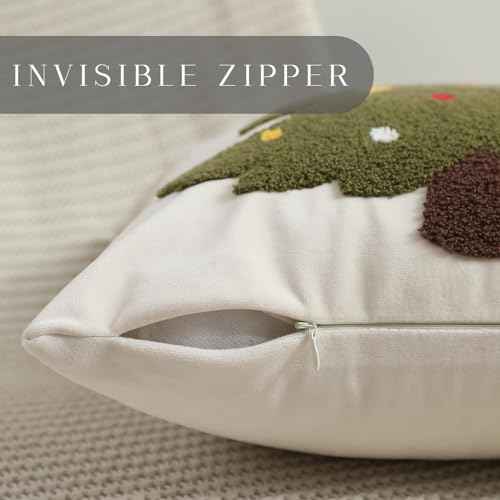 Christmas Pillow Covers 18x18 inch Set of 2 Forest Green Christmas Tree Snowflakes Embroidery Velvet Throw Pillow Winter Holiday Christmas Decorations for Sofa Living Room PT-001A18