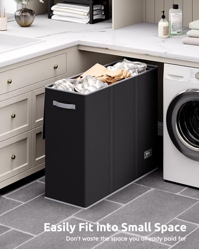 SOLEDI Large 180L 3-Section Laundry Hamper with Removable Mesh Bags, Black