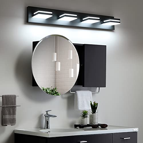 SineRise 4-Light Modern Bathroom Vanity Light Fixture, 30-Inch Black and White Acrylic Wall Sconce