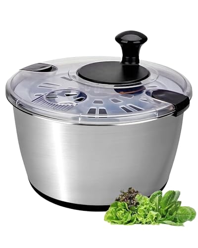 Large Stainless Steel Salad Spinner 6.34 Qt BPA-Free Kitchen Dryer