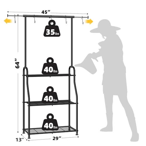 3-Tier Rectangular Heavy Duty Metal Plant Stand with Extendable Hanging Rod - Indoor Outdoor Garden Shelf
