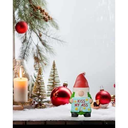 3.5'' Funny Christmas Gnomes Figurine, Mini Naughty Gnomes Figurines, Handmade Resin Statue Gnome Gifts for Christmas Decorations Indoor Christmas Tree, Display on Mantel, Window Sill or Fairy Garden