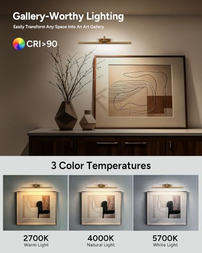 Brass Battery Operated Picture Light 23.6 Inch with Remote & Dimming