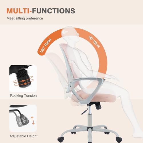 Pink Ergonomic Office Desk Chair with Lumbar Support - All-Day Comfort, 18.5"D