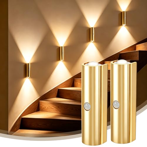 Rechargeable Motion Sensor Wall Light - Gold, 2 Pack, Dimmable, No Wires