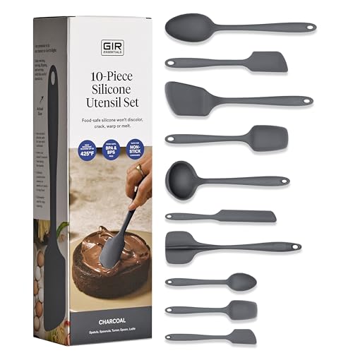 Silicone Kitchen Utensils Set - Charcoal, 10-Piece Essential Cookware Collection with Heat-Resistant Tools