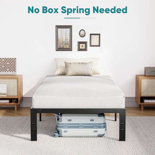 14-Inch Twin Metal Bed Frame with Storage - Heavy Duty Steel Slat Support