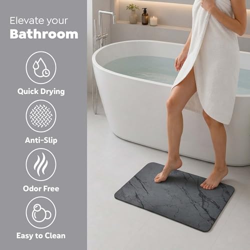 Gray Extra Large Diatomaceous Earth Bath Mat 32x20 Inch Non-Slip Absorbent Shower Mat