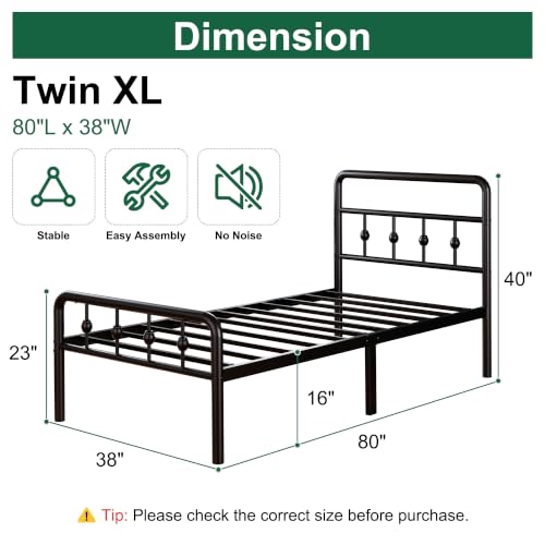 Twin XL Bed Frame with Headboard & Footboard - Victorian Style, Heavy Duty Metal Support, No Box Spring Needed, Easy Assembly