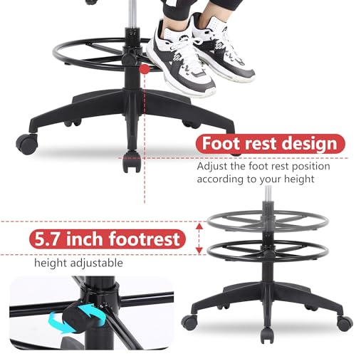 Tall Drafting Chair with Lumbar Support - Black Ergonomic Office Stool