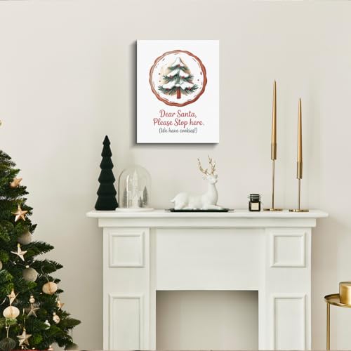 Funny Christmas Wall Art Decor - Cute Cookie Dear Santa Painting, 8x10 Framed Holiday Artwork for Home & Kitchen