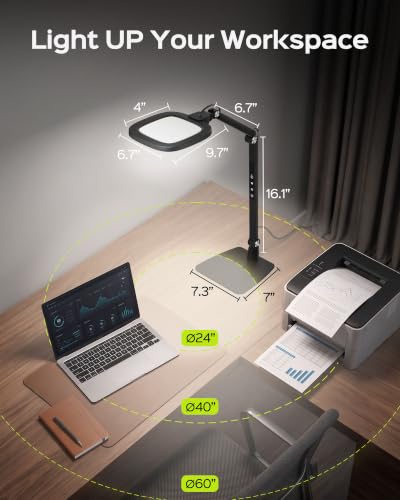 LED Desk Lamp for Home Office with 50+ Brightness Modes, Adjustable 4-Joint Swing Arm